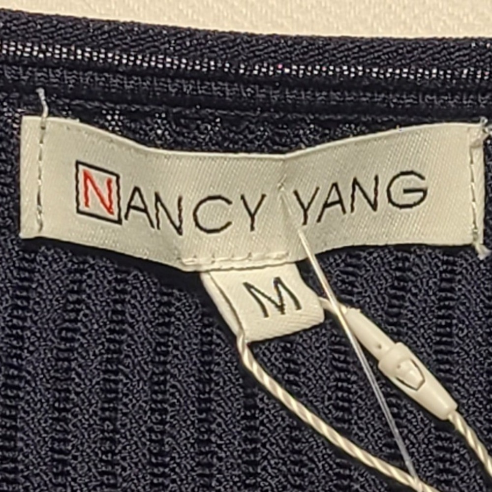 Nancy Yang Collection Navy Blue Ribbed Peplum Knit Top Long Sleeve Womens Medium - Picture 5 of 7
